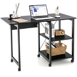 Costway 90387162 Folding Writing Office Desk with Storage Shelves-Black