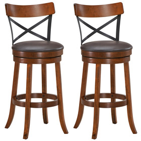 Costway 23601849 Set of 2 Bar Stools 360-Degree Swivel Dining Bar Chairs with Rubber Wood Legs-29.5 inch