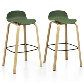 Costway 93504761 Set of 2 Modern Barstools Pub Chairs with Low Back and Metal Legs-Green