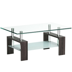 Costway 39540178 Rectangular Tempered Glass Coffee Table with Shelf-Black