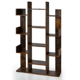 Costway 70324968 Tree-Shaped Bookshelf with 13 Compartments-Rustic Brown