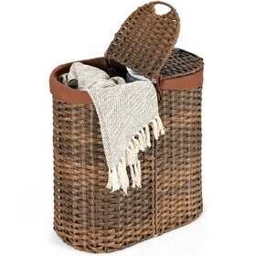 Costway 69401573 Handwoven Laundry Hamper Basket with 2 Removable Liner Bags-Brown