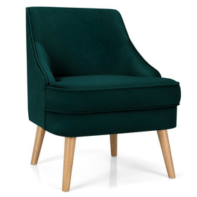 Costway 07589624 Mid Century Velvet Accent Chair with Rubber Wood Legs for Bedroom-Green