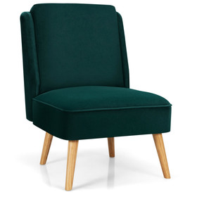Costway 93852406 Velvet Accent Armless Side Chair with Rubber Wood Legs for Bedroom-Green