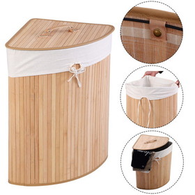 Costway 90638254 Corner Bamboo Hamper Laundry Basket