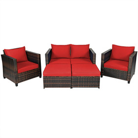 Costway 21946308 5 Pieces Patio Cushioned Rattan Furniture Set-Red