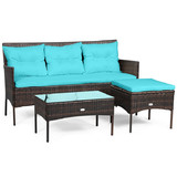 Costway 56381724 3 Pieces Patio Furniture Sectional Set with 5 Cozy Seat and Back Cushions-Turquoise