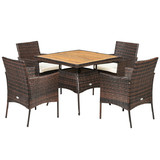 Costway 75483129 5 Pieces Patio Rattan Dining Furniture Set with Arm Chair and Wooden Table Top