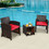 Costway 82715049 3 Pieces PE Rattan Wicker Furniture Set with Cushion Sofa Coffee Table for Garden-Red