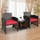 Costway 82715049 3 Pieces PE Rattan Wicker Furniture Set with Cushion Sofa Coffee Table for Garden-Red
