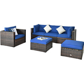 Costway 43698701 6 Pcs Patio Rattan Furniture Set with Sectional Cushion-Blue