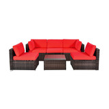 Costway 73265849 6 Pieces Patio Rattan Furniture Set with Cushions and Glass Coffee Table-Red
