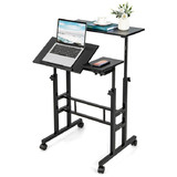 Costway 38794152 Mobile Stand up Computer Desk with 2 Tilting Desktops-Black