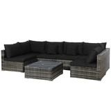 Costway 12540397 7 Pieces Patio Rattan Furniture Set Sectional Sofa Garden Cushion-Black