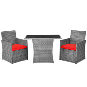 Costway 65089742 3 Pieces Patio Rattan Furniture Set with Cushioned Armrest Sofa-Red