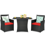 Costway 53614078 3 Pieces Patio Rattan Furniture Set with Cushion and Sofa Armrest-Red