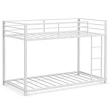 Costway 21548036 Sturdy Metal Bunk Bed Frame Twin Over Twin with Safety Guard Rails and Side Ladder-White