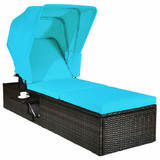 Costway 43072618 Outdoor Chaise Lounge Chair with Folding Canopy-Turquoise