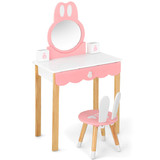Costway 26487390 Kids Vanity Set Rabbit Makeup Dressing Table Chair Set with Mirror and Drawer-White