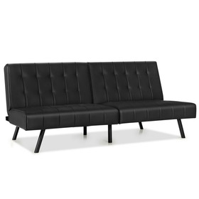 Costway 09817634 Futon Sofa Bed PU Leather Convertible Folding Couch Sleeper Lounge-Black
