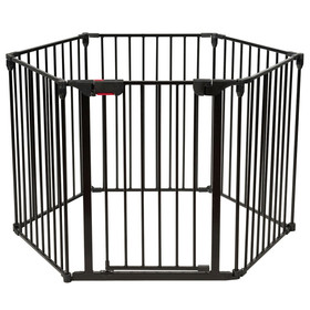Costway 97143685 6 Panel Wall-mount Adjustable Baby Safe Metal  Fence Barrier-Black