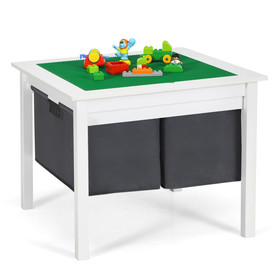 Costway 31874652 2-in-1 Kids Double-sided Activity Building Block Table with Drawers-White