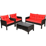 Costway 38950174 4 Pieces Outdoor Rattan Wicker Loveseat Furniture Set with Cushions-Red