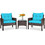 Costway 71840263 3 Pcs Outdoor Patio Rattan Conversation Set with Seat Cushions-Turquoise