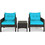 Costway 71840263 3 Pcs Outdoor Patio Rattan Conversation Set with Seat Cushions-Turquoise