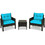 Costway 71840263 3 Pcs Outdoor Patio Rattan Conversation Set with Seat Cushions-Turquoise