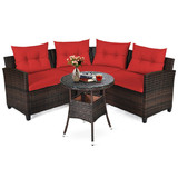 Costway 21935806 4 Pieces Outdoor Cushioned Rattan Furniture Set-Red
