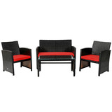 Costway 59248671 4 Pieces Patio Rattan Cushioned Furniture Set-Red