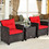 Costway 24607893 3 Pcs Patio Rattan Furniture Set Cushioned Conversation Set Coffee Table-Red