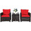 Costway 24607893 3 Pcs Patio Rattan Furniture Set Cushioned Conversation Set Coffee Table-Red