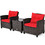 Costway 24607893 3 Pcs Patio Rattan Furniture Set Cushioned Conversation Set Coffee Table-Red