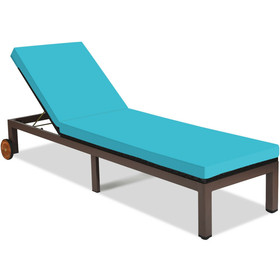 Costway 94860752 Patio Chaise Lounge Chair Outdoor Rattan Lounger Recliner Chair-Turquoise