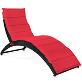 Costway 90374621 Folding Patio Rattan Portable Lounge Chair Chaise with Cushion-Red