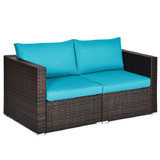 Costway 86547092 2PCS Patio Rattan Sectional Conversation Sofa Set-Blue