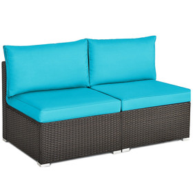 Costway 82490316 2 Pieces Patio Rattan Armless Sofa Set with 2 Cushions and 2 Pillows-Blue
