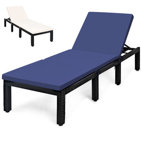 Costway 51398746 Patio Rattan Cushioned Height Adjustable Lounge Chair-Navy & Off White