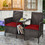 Costway 94328605 Patio Rattan Wicker Conversation Set Sofa Cushioned Loveseat Glass Table-Red