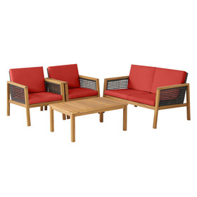 Costway 42961830 4 Pieces Patio Rattan Furniture Set with Removable Cushions-Red