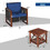 Costway 47029356 3 Pieces Patio Wicker Furniture Set with Washable Cushion and Acacia Wood Coffee Table-Navy