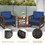 Costway 47029356 3 Pieces Patio Wicker Furniture Set with Washable Cushion and Acacia Wood Coffee Table-Navy