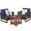 Costway 47029356 3 Pieces Patio Wicker Furniture Set with Washable Cushion and Acacia Wood Coffee Table-Navy