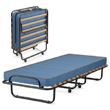 Costway 93607215 Made in Italy Portable Folding Bed with Memory Foam Mattress and Sturdy Metal Frame-Navy
