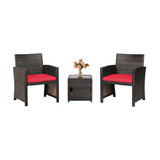 Costway 06148523 3 Pieces Patio Wicker Furniture Set with Storage Table and Protective Cover-Red