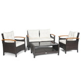 Costway 17082396 4 Pieces Patio Rattan Furniture Set with Cushioned Sofa and Storage Table-White