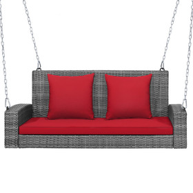 Costway 79582603 2-Person Patio PE Wicker Hanging Porch Swing Bench Chair Cushion 800 Pounds-Red