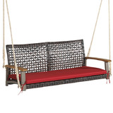 Costway 64982305 2-Person Rattan Hanging Porch Swing Chair-Red